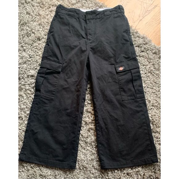 DICKIES Twill Urban Outfitters black Crop Cargo Wide Leg PANTS sz 8 M - Picture 2 of 9
